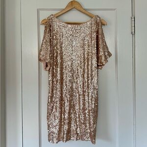 Champagne pink sequin boxy mini dresss